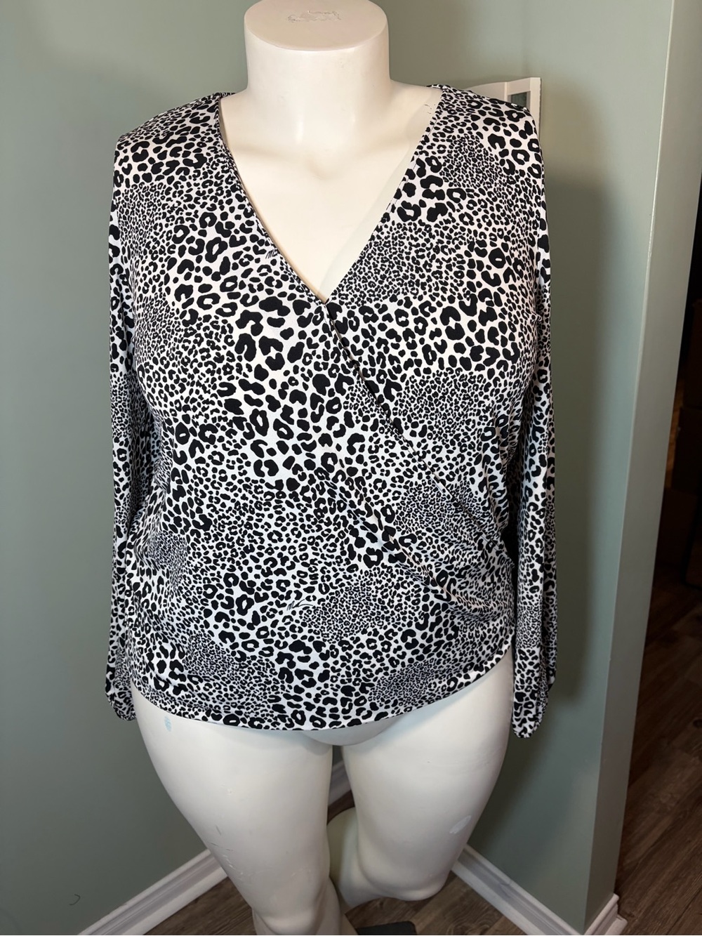 99. Michael Kors Women's Black & White Leopard Print Wrap Top
